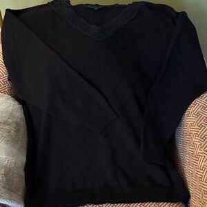 Colleen Lopez Black V-Neck Like New!! Sweater with Lace Detail